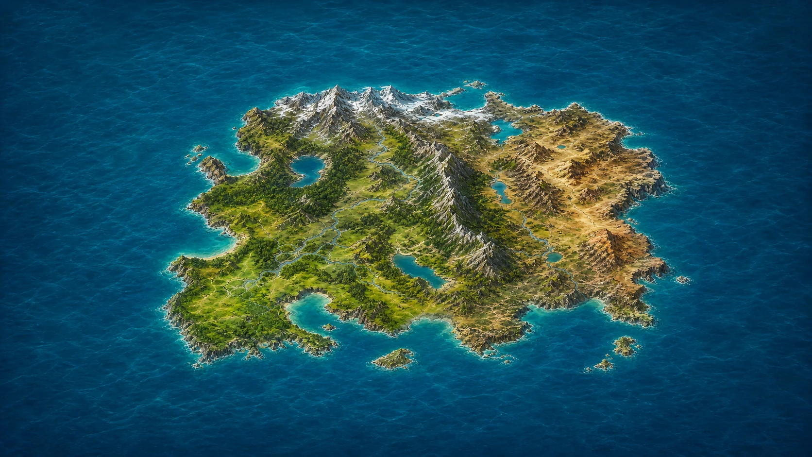 The vast Bannermarch continent surrounded by a deep blue sea